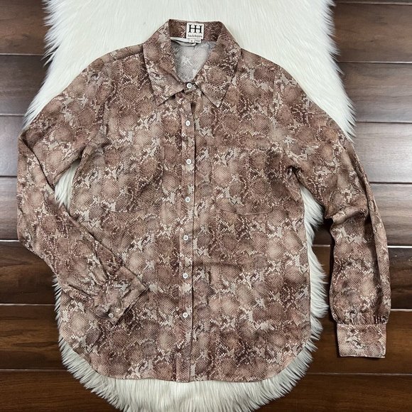 Haute Hippie Women's Size Small Brown Snake Print Silk Shirt Blouse Top - Picture 1 of 10